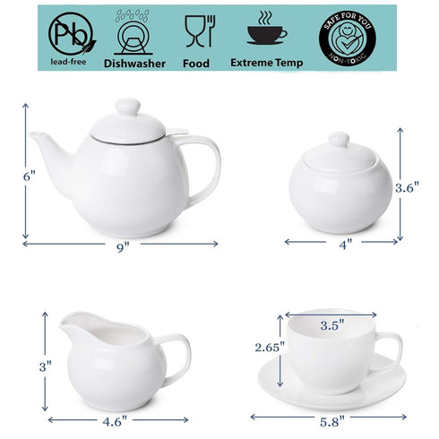 Set 4 (8oz), (32oz), Set BTaT Royal Tea - Porcelain Tea Cups Pot Creamer & Sugar