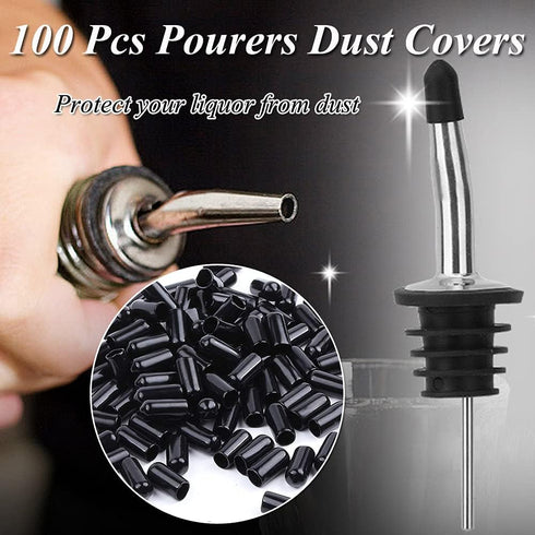 100 Pcs Black Pourers Dust Covers, Liquor Spout Rubber Caps for Olive Oil and Liquor Bottles
