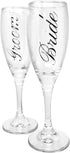 BANBERRY DESIGNS Bride and Groom Champagne Glasses Set of 2 - Elegant Toasting Flutes Silver Wedding Champagne Set (6