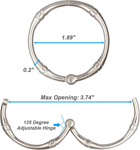 Shower Curtain Hooks, Rustproof Decorative Metal Round Shower Curtain Rings for Bathroom Shower Rod, 12 Pack (Nickel)