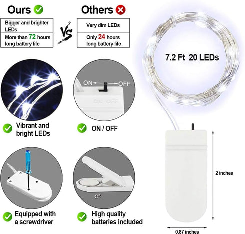 32 Pack 7.2ft 20 MUMUXI Fairy Lights Battery Operated. LED String Lights Waterproof Silver Copper Wire Starry Firefly