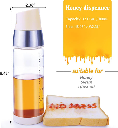 Matifaner Honey Dispenser No Drip, Maple Syrup Dispenser, Olive Oil Dispensers, Glass Jar with Stand, Beautiful Honey