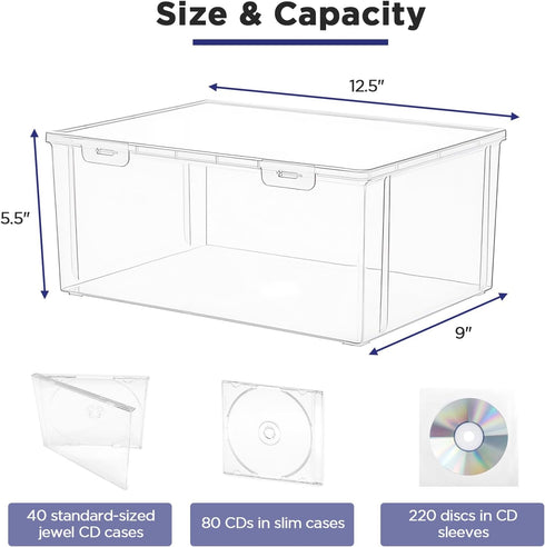 Plastic CD Storage Box, Store 40+ CDs, Clear CD DVD Storage Case