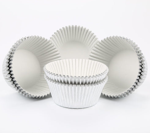 Gifbera Standard Silver Foil Cupcake Liners - Metallic Paper Muffin Baking Cups, 200-Count