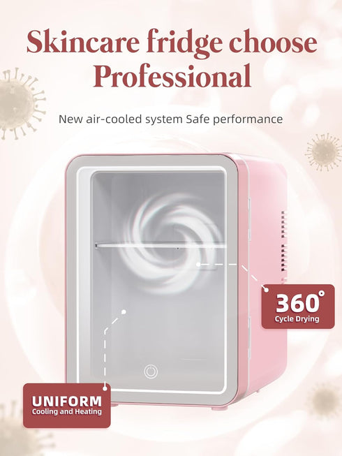 BOGDA Mini Skincare Fridge (4 Liter/6 Can) with Dimmable LED Light Mirror, Cooler and Warmer for Makeup