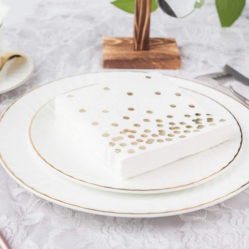 80 Pack of White Paper Cocktail Napkins with Gold Foil Polka Dot Confetti, Polka Dot Party Supplies (5 x 5 in)