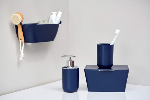 WENKO Decorative Storage Box with Lid for Bathroom Organization, Small Container for Storage (Dark Blue, 7.48 x 3.94 x