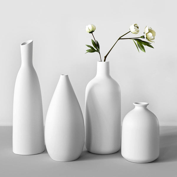White Ceramic Vase Set of 4,Modern Farmhouse Decorative Vases for Entryway Mantel