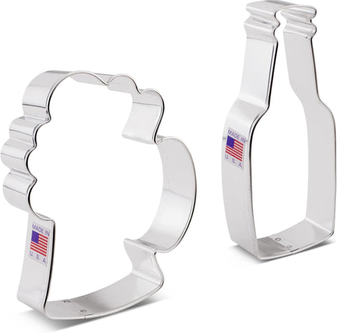Ann Clark 2-Pc. Cocktail Cookie Cutters Set, Beer Mug/Stein & Beer/Soda Bottle, Made in the USA