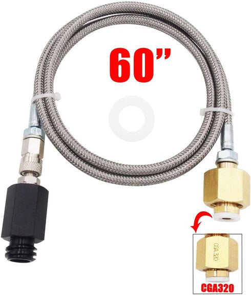 Soda Machine CO2 External Hose Adapter Kit, Stainless Steel with 60-inch Length to CGA320 Tank