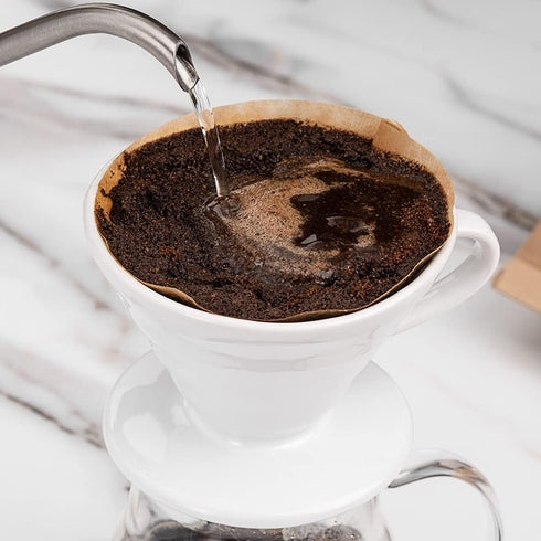 Restaurantware Restpresso 17 Ounce Coffee Dripper | 1 Reusable Coffee Cone with Drip Hole, White Ceramic Pour Over