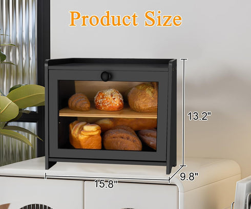 Natree Countertop, 2 Counter, Bamboo Bread Box for Kitchen Large Bread Storage Container Bin Layer Breadbox Holder