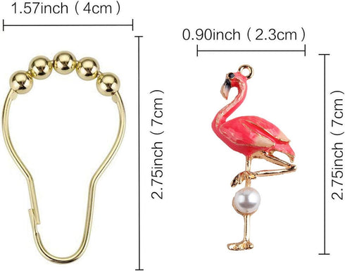 Set of 12 Flamingo Shower Curtain Hooks, Decorative Stainless Steel Rustproof Rings for Bathroom
