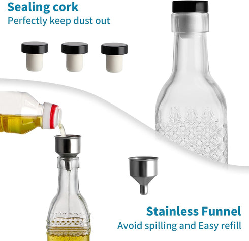 MDLUU Set, 17oz 3 3 1 Pack 3 Oil and Vinegar Dispenser Clear Glass Olive Oil Bottles, Kitchen Vinegar Decanters