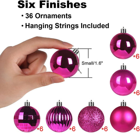 Set of 36pcs Fuchsia 1.6" Small Shatterproof Christmas Balls Ornaments for Tree Birthday Halloween Wedding Decorations