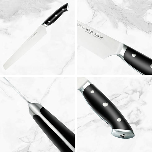 WICKWILLOW 10 Inch X50CrMoV15 Bread Knife German Steel Serrated Knife for Homemade Bread, Sourdough & Artisan Loaves