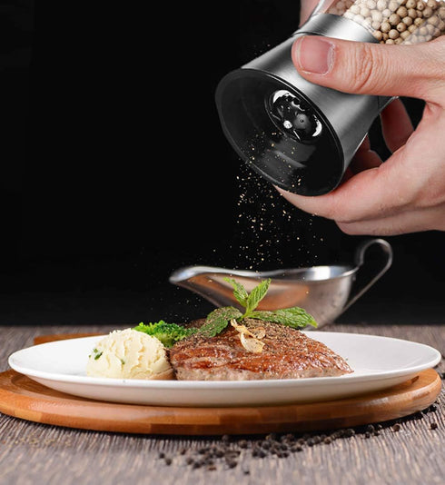 2 Packs Salt and Pepper Mills, Brushed Stainless Steel Grinder Set with Adjustable Ceramic Coarseness