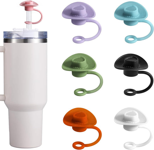 7 Pack Straw Cover Cap for Stanley Cup 30 40 oz, Silicone Toppers Cowboy Hat, Tumbler Cup Accessories