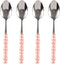 Stainless Steel Spoons, Korean Dessert Spoon with Imitation Pearl Handle, 8.4 Inches, Set of 4, Pink.