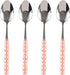 Stainless Steel Spoons, Korean Dessert Spoon with Imitation Pearl Handle, 8.4 Inches, Set of 4, Pink.