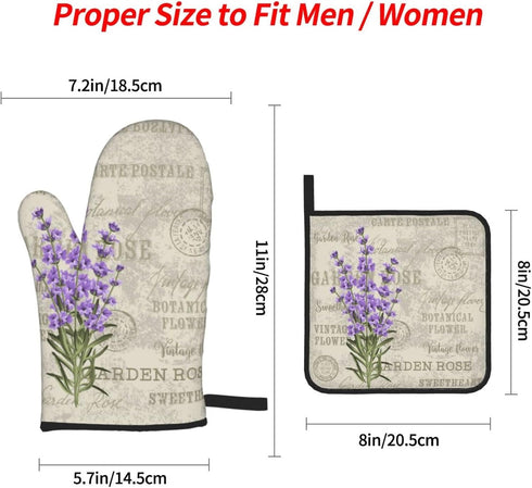 Lavender Flowers Vintage Oven Mitts and Pot Holders Set of 4, High Heat Resistant for Kitchen Cooking BBQ