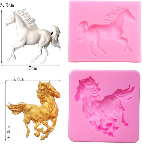 2Pcs Small Size Horse Fondant Mold - Silicone Chocolate Candy Gum Paste Cake Decorating Tool, Pink