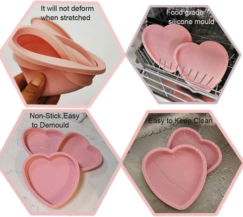 6 Inch Silicone Heart Shaped Cake Baking Pans, Non-Stick Layer Pan Set with 4 Flexible Molds & Measuring Cups