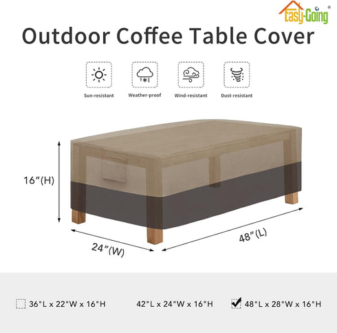 (48" Lx28 Wx16 Easy-Going Patio Coffee Table Cover Small Outdoor Rectangular Table Cover, UV Resistant Waterproof Patio