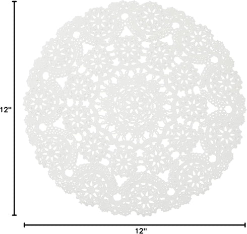 Juvale White Lace Paper Doilies for Tea Party Decorations - 12 in Round, 200 Pack Disposable Paper Placemats