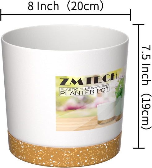 ZMTECH Plant Pots Set of 3, 8'' Self Watering Plastic Planter with Drainage Hole and Saucer for Indoor Outdoor