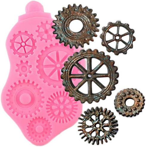 Steampunk Silicone Fondant Molds, Gears Teeth Moulds for Cake Decoration, Chocolate Candy Sugarcraft Cupcake Topper