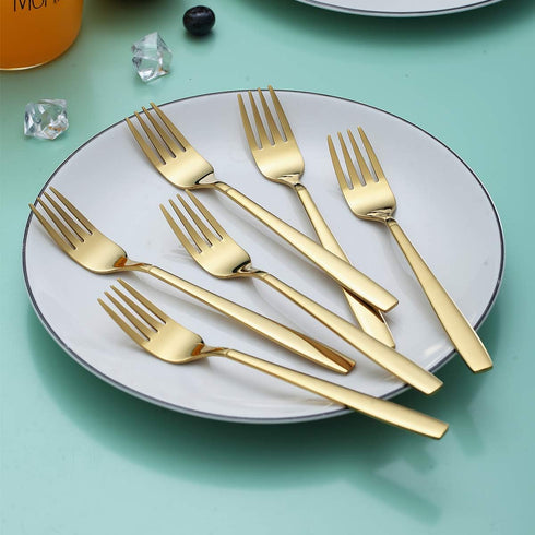 Berglander Gold Tea Fork - Stainless Steel Cake Fork Dessert Fork with Titanium Gold Plating, Pack of 6