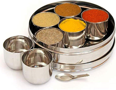 7 2 9 9 Inches Mother's Day Gifts Stainless Steel Spice Container Masala Box Containers and Small Spoon Masala Box