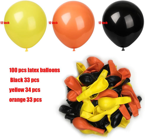 Yellow Black Orange Balloons, 100 Pack 12 inch Latex Balloons for Birthday Wedding Baby Shower Party Decoration