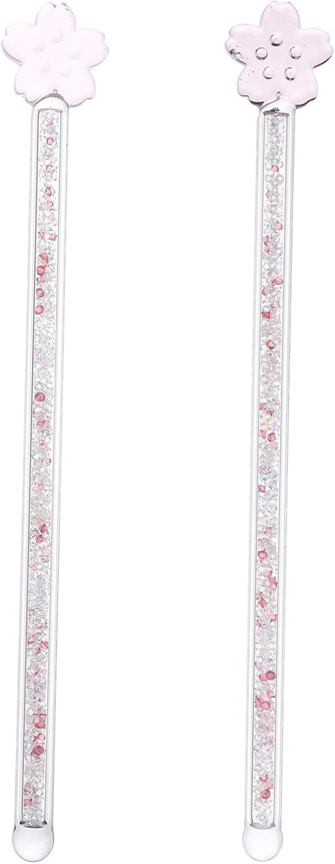 Toyvian 2pcs Glass Stirring Rod, Reusable Coffee Stirring Swizzle Stick with Cherry Blossom Head for Coffee Beverage