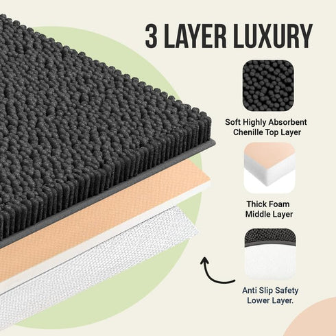ITSOFT Plush Bathroom Rug 22x14, Absorbent Machine Washable Non-Slip Chenille Bath Mats for Bath, Shower