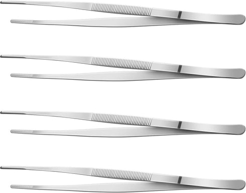 Yaomiao 4 Packs Bar Tweezers, 8 Inch Long Garnish Tongs, Stainless Steel Korean BBQ Tongs for Bartender Cooking
