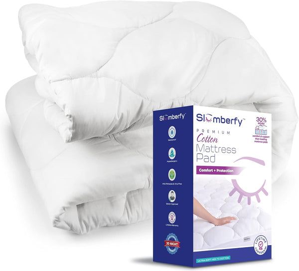 Twin Size Waterproof Mattress Pad by Slumberfy, Quilted Fitted Cotton Protector