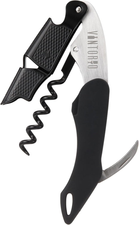 Vintorio Professional Waiters Corkscrew - Wine Key with Ergonomic Rubber Grip, Beer Bottle Opener, Foil Cutter (1 Pack)