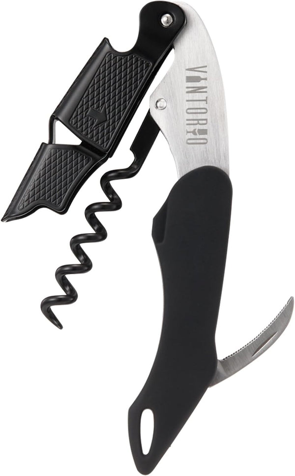 Vintorio Professional Waiters Corkscrew - Wine Key with Ergonomic Rubber Grip, Beer Bottle Opener, Foil Cutter (1 Pack)