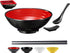 Unbreakable Ramen Bowl Set: 1 Large Japanese Style Melamine Ramen Bowl, Dipping Bowl, Chopsticks, Red-Black