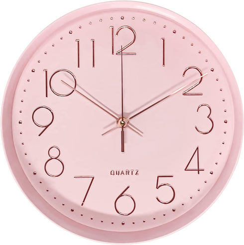 Maxspace Pink Silent Non-Ticking Wall Clock, 12in Battery Operated Analog Decorative Clock