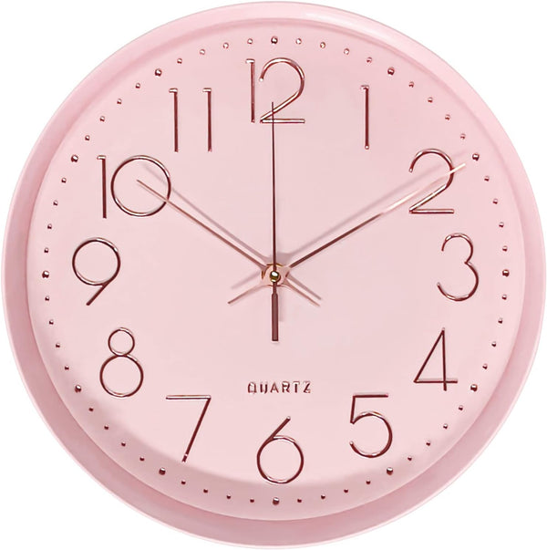 Maxspace Pink Silent Non-Ticking Wall Clock, 12in Battery Operated Analog Decorative Clock