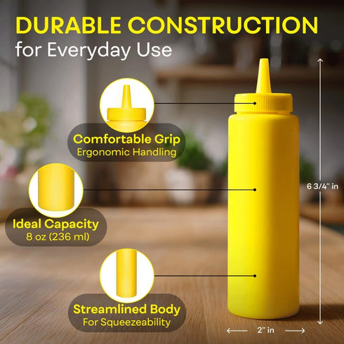 8 OZ 2 PACK BRIGHTFROM Condiment Squeeze Bottles, RED/YELLOW Empty Squirt Bottle with Wide Neck - Great for Ketchup