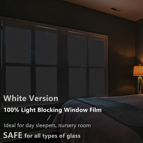FEOMOS White Total Blackout Window Film, Static Cling Blackout Window Clings, 100% Light Blocking Film, Room Darkening Window Cover for Privacy Day Sleep Sun Blocking 17.3x78.7 inches