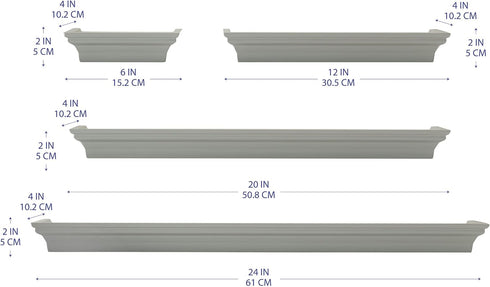 Melannco Floating Wall Shelves, Set of 4 for Bedroom, Living Room, Bathroom, Kitchen, Gray