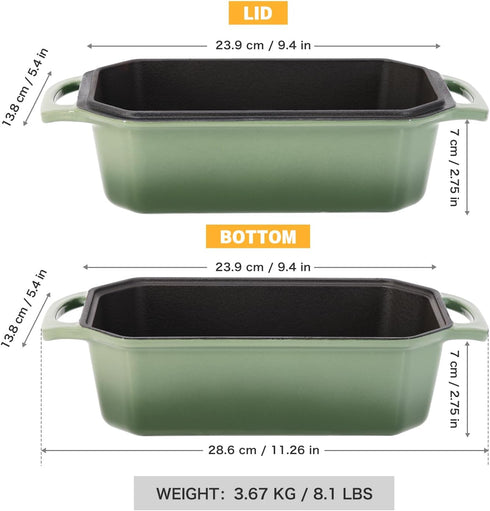 9x5 Inch Flavehc Bread Pan Cast Iron Loaf Pan with Lid Bread Loaf Pan for Baking Bread Enameled Cast Iron Sourdough