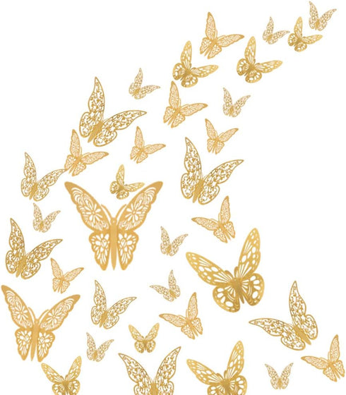 FOMTOR 72 pcs Gold Butterfly Wall Decor, 3D Paper Butterflies for Cake Decorating and Wedding Party Decorations
