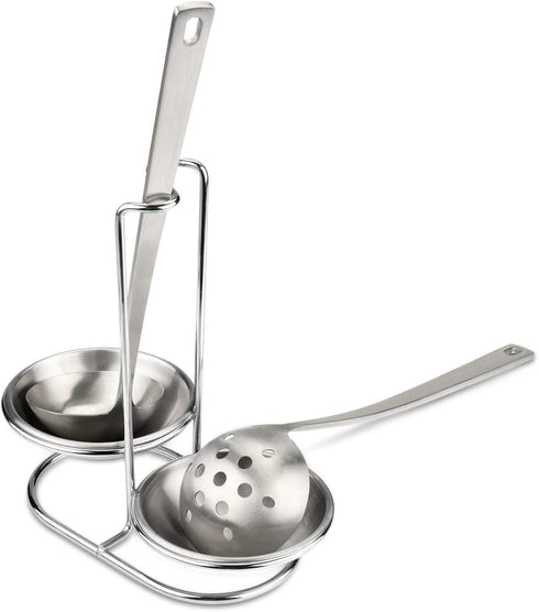 304 Stainless Steel Double Ladles Holder - Vertical Spoon Rest Cooking Utensils Stand with 4 Inch Bowls