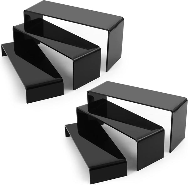 Goabroa 3 Tier Black Acrylic Display Risers - 2 Set (6 Pcs) Countertop Organizer Display Stand for Decoration